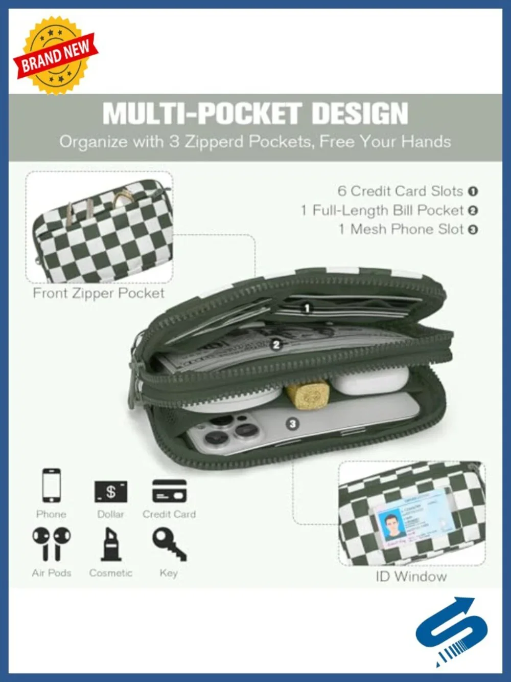 RFID Blocking Nylon Wristlet Wallet Crossbody Convertible